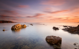 Sunset rocky beach clouds ocean 3 - arthur b. carles free wallpaper