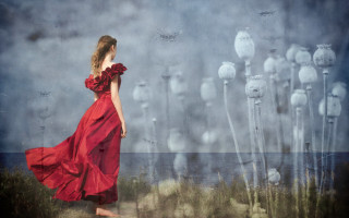 Woman red dress flower water - fiona stephenson free wallpaper