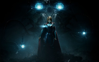 Woman cape giant robot glowing - glowing free wallpaper
