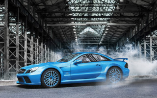 Blue sports car smoking garage - gradient light blue free wallpaper for desktop