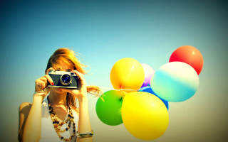 Woman balloons camera art photography - a camera in front free wallpaper