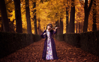 Woman purple dress violin forest - a purple dress free wallpaper