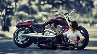 Woman motorcycle street trees blurry - the motorcycle free wallpaper