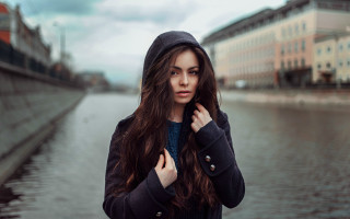 Woman waterfront hoodie sweater portrait - elina karimova free wallpaper for desktop