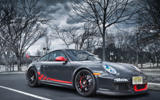 Grey sports car street trees - a grey sports car free wallpaper