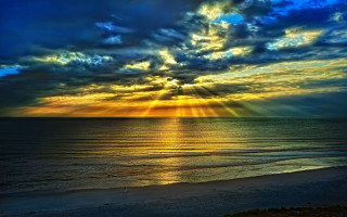 Sunset ocean clouds sunrays beach - cloud and sun rays free wallpaper