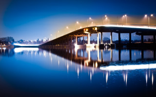Bridge cityscape starry sky reflection - the water below free wallpaper