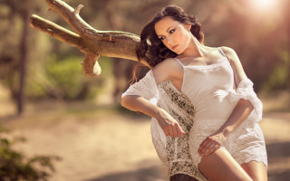 Woman white dress woods sun - daphne mcclure free wallpaper for desktop