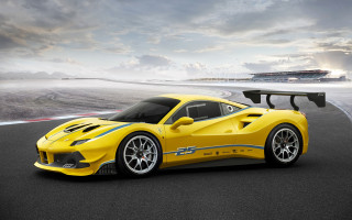 Yellow sports car race track 7 - a boat in the background free wallpaper
