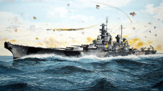 Battleship ocean plane flying overhead - carl walter liner free wallpaper