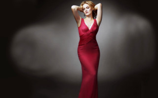 Elegant blonde woman reddress windpose - elegant free wallpaper