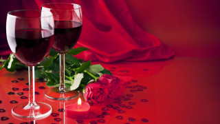Romantic wine glass candle rose 2 - two glass of wine free wallpaper