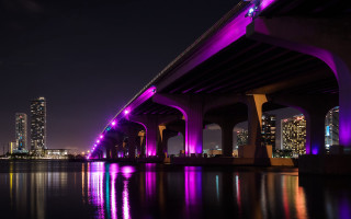Bridge purple lights cityscape night - city free wallpaper