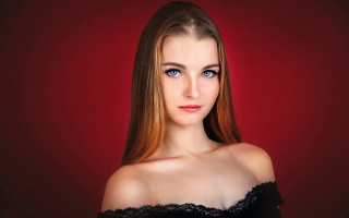Elina karimova blueeyes blackdress redbackground - a black dress free wallpaper