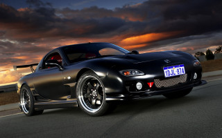 Black sports car sunset cloudy - the hood free wallpaper