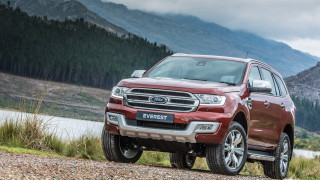 Red ford suv lake mountains - a cloudy sky free wallpaper for desktop