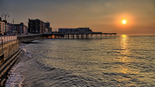 Pier sunset cityscape bridge mountain - a pier free wallpaper