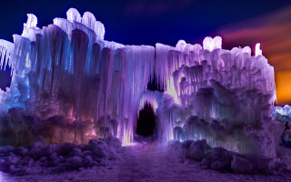 Tall ice cave starry sky - side and a sky background free wallpaper