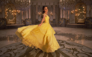 Woman yellow dress dancing chandeliers - a yellow dress free wallpaper