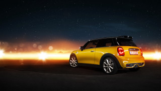 Yellow mini cooper night park - the back free wallpaper