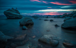 Rocky beach sunset pink sky 7 - a rocky beach free wallpaper for desktop