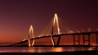 Bridge night lights redsky reflection - photography free wallpaper
