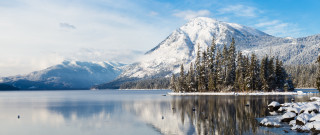 Mountain lake reflection snow trees - a few bird free wallpaper