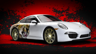 White car tiger painting blood - a red background behind free wallpaper