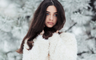Woman white coat snow forest - elina karimova free wallpaper for desktop