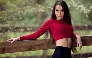 Woman red top fence model - a red top free wallpaper
