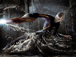 Futuristic man water light bird - concept design art free wallpaper