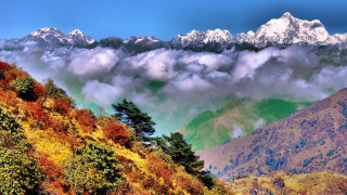 Mountain range clouds trees autumn - cloud and trees free wallpaper