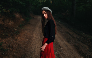 Woman red skirt hat forest - anka zhuravleva free wallpaper