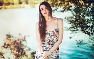 Woman floral dress lake misty - misty free wallpaper