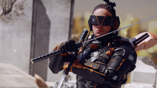 Futuristic suit man cyberpunk snowy - his hands in free wallpaper