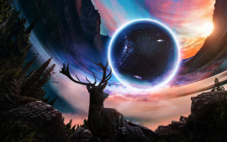 Deer planet starry sky matte - star and planets free wallpaper