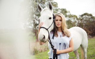 Woman horse field trees fence - emma geary free wallpaper