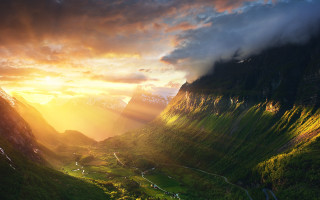 Sunset valley mountains winding road - the valley free wallpaper