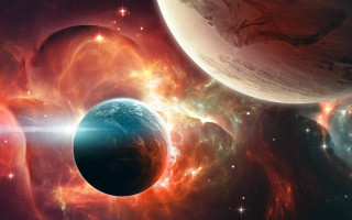 Space planet star cluster aurora 4 - a distant star in the foreground free wallpaper for desktop