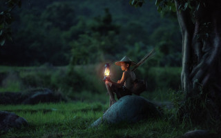Woman forest lantern sitting blonde - a lantern free wallpaper for desktop