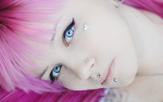 Pink hair gothic portrait blue - pink hair free wallpaper