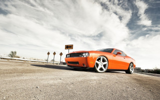 Bright orange sports car tiltshift - fisheye len free wallpaper