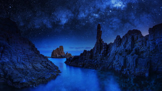 Night sky stars mountain water - a night sky free wallpaper