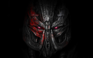 Demonic mask red eyes glowing - biomechanical free wallpaper