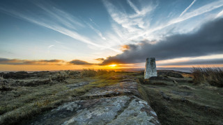Stone wall field sunset clouds - wide angle len free wallpaper