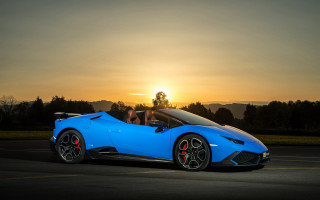 Blue sports car sunset parking - gradient light blue free wallpaper