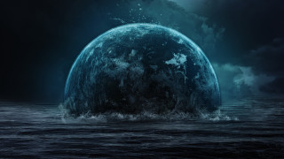 Large blue ocean floating moon - derold page free wallpaper
