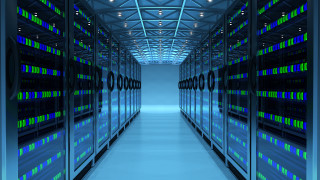 Data center hallway blue light - a long hallway free wallpaper