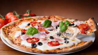 Pizza slice on plate tomatoes - a slice free wallpaper