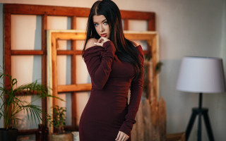 Woman red dress portrait indoor - a picture in a room free wallpaper